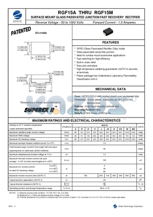 RGF15MA datasheet - SURFACE MOUNT GLASS PASSIVATED JUNCTION FAST RECOVERY RECTIFIER