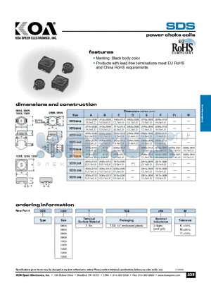 SDS0906TTEB100 datasheet - power choke coils