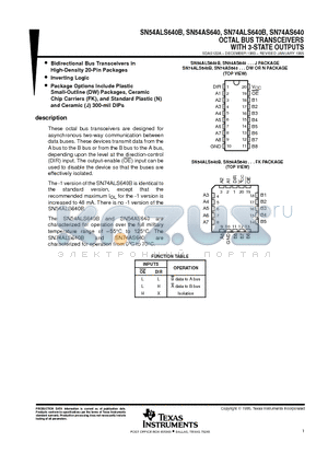 SN74ALS640B datasheet - OCTAL BUS TRANSCEIVERS WITH 3-STATE OUTPUTS