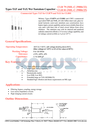 TAT686K00611 datasheet - Wet Tantalum Capacitor