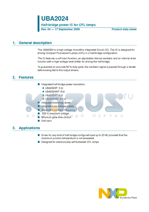 UBA2024T datasheet - Half-bridge power IC for CFL lamps