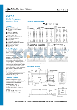 VI-200CY datasheet - DC-DC Converters 50 to 200 Watts