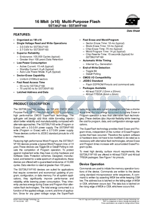 SST39LF160-70-4C-EK datasheet - 16 Mbit (x16) Multi-Purpose Flash