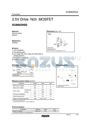 RUM003N02 datasheet - 2.5V Drive Nch MOSFET