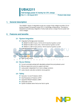 UBA2211AT datasheet - Half-bridge power IC family for CFL lamps