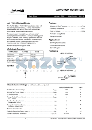 RURD4120S datasheet - 4A, 1200V Ultrafast Diodes