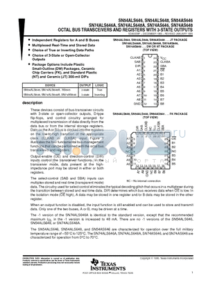 SN74ALS646ANT datasheet - OCTAL BUS TRANSCEIVERS AND REGISTERS WITH 3-STATE OUTPUTS