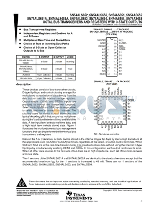 SN74ALS651ADWR datasheet - OCTAL BUS TRANSCEIVERS AND REGISTERS WITH 3-STATE OUTPUTS