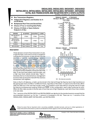 SN74ALS652A datasheet - OCTAL BUS TRANSCEIVERS AND REGISTERS WITH 3-STATE OUTPUTS