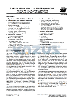 SST39LF400A-55-4C-B3K datasheet - 2 Mbit / 4 Mbit / 8 Mbit (x16) Multi-Purpose Flash