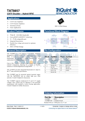 TAT8857 datasheet - CATV Doubler  Hybrid RFIC