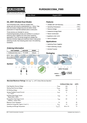 RURD620CCS9A_11 datasheet - 6A, 200V Ultrafast Dual Diodes