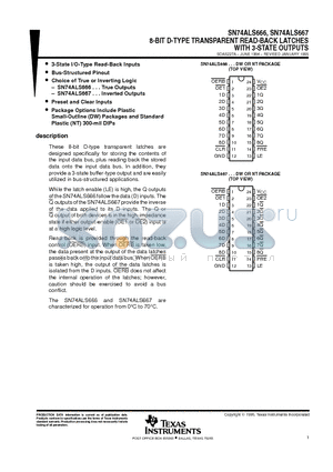 SN74ALS666NT datasheet - 8-BIT D-TYPE TRANSPARENT READ-BACK LATCHES WITH 3-STATE OUTPUTS