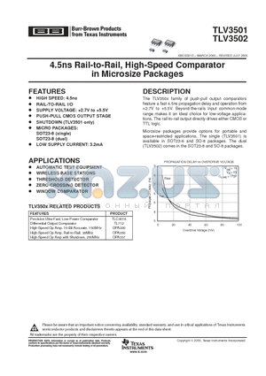 TLV3501 datasheet - 4.5ns Rail-to-Rail, High-Speed Comparator in Microsize Packages