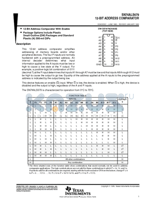 SN74ALS679 datasheet - 12-BIT ADDRESS COMPARATOR