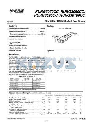 RURG3070CC datasheet - 30A, 700V - 1000V Ultrafast Dual Diodes
