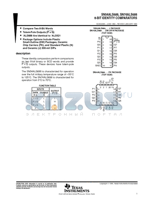 SN74ALS688N datasheet - 8-BIT IDENTITY COMPARATORS