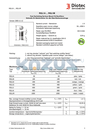 RGL1K datasheet - Fast Switching Surface Mount Si-Rectifiers