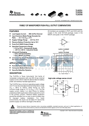 TLV3701IDR datasheet - FAMILY OF NANOPOWER PUSH-PULL OUTPUT COMPARATORS