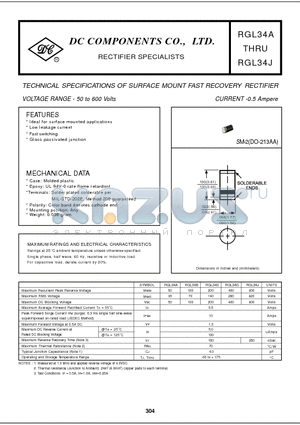 RGL34 datasheet - TECHNICAL SPECIFICATIONS OF SURFACE MOUNT FAST RECOVERY RECTIFIER