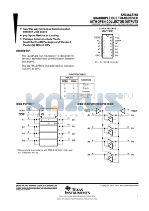SN74ALS758 datasheet - QUADRUPLE BUS TRANSCEIVER WITH OPEN-COLLECTOR OUTPUTS