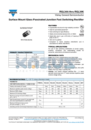 RGL34A datasheet - Surface Mount Glass Passivated Junction Fast Switching Rectifier