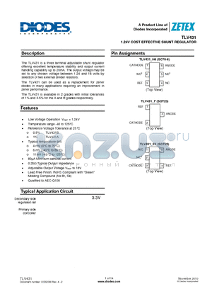 TLV431 datasheet - 1.24V COST EFFECTIVE SHUNT REGULATOR