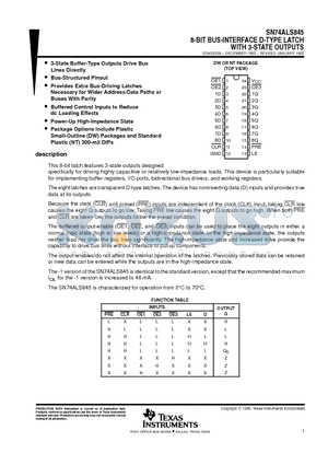 SN74ALS845DW datasheet - 8-BIT BUS-INTERFACE D-TYPE LATCH WITH 3-STATE OUTPUTS