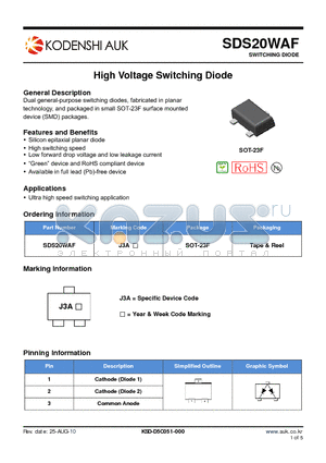 SDS20WAF datasheet - High Voltage Switching Diode