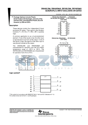 SN74ALS86 datasheet - QUADRUPLE 2-INPUT EXCLUSIVE-OR GATES