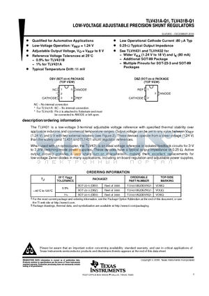 TLV431A-Q1 datasheet - LOW-VOLTAGE ADJUSTABLE PRECISION SHUNT REGULATORS