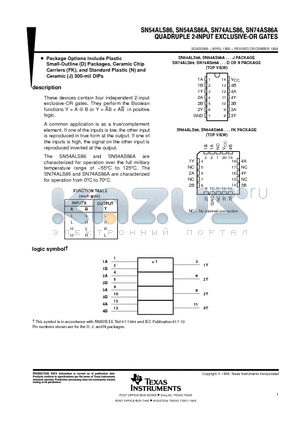 SN74ALS86 datasheet - QUADRUPLE 2-INPUT EXCLUSIVE-OR GATES