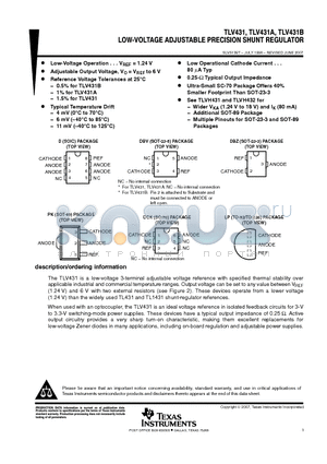 TLV431ACDBVTG4 datasheet - LOW-VOLTAGE ADJUSTABLE PRECISION SHUNT REGULATOR