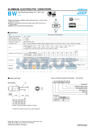 UBW1C101MPD datasheet - ALUMINUM ELECTROLYTIC CAPACITORS
