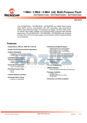 SST39SF010A-55-4C-NHE datasheet - 1 Mbit / 2 Mbit / 4 Mbit (x8) Multi-Purpose Flash