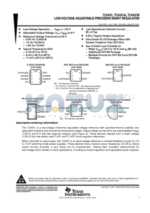 TLV431ACLP datasheet - LOW-VOLTAGE ADJUSTABLE PRECISION SHUNT REGULATORS