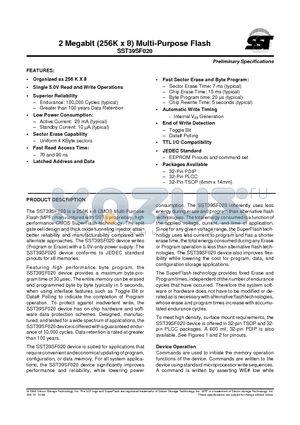 SST39SF020-70-4C-WH datasheet - 2 Megabit (256K x 8) Multi-Purpose Flash