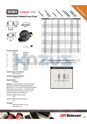 SDS680R datasheet - Surface Mount Shielded Power Choke