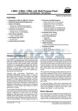 SST39SF020A-45-4I-WH datasheet - 1 Mbit / 2 Mbit / 4 Mbit (x8) Multi-Purpose Flash