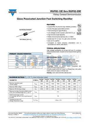 RGP02-17E datasheet - Glass Passivated Junction Fast Switching Rectifier