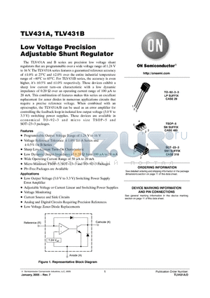 TLV431ALPG datasheet - Low Voltage Precision Adjustable Shunt Regulator