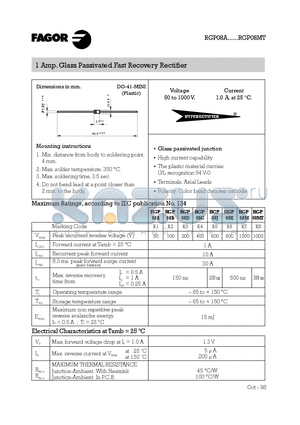 RGP08G datasheet - 1 Amp. Glass Passivated Fast Recovery Rectifier