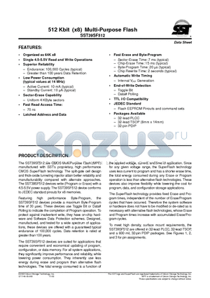 SST39SF512 datasheet - 512 Kbit / 1 Mbit (x8) Multi-Purpose Flash