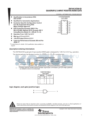 SN74ALVC00IPWRQ1 datasheet - QUADRUPLE 2-INPUT POSITIVE-NAND GATE