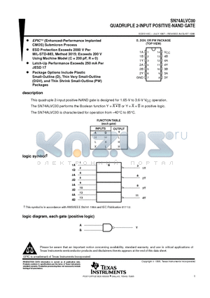 SN74ALVC00PW datasheet - QUADRUPLE 2-INPUT POSITIVE-NAND GATE