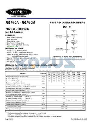 RGP10D datasheet - FAST RECOVERY RECTIFIERS