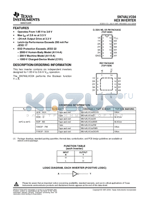 SN74ALVC04DGVR datasheet - HEX INVERTER