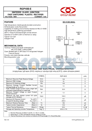 RGP10B-E datasheet - SINTERED GLASS JUNCTION FAST SWITCHING PLASTIC RECTIFIER VOLTAGE: 100V CURRENT: 1.0A