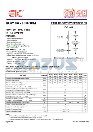 RGP10J datasheet - FAST RECOVERY RECTIFIERS