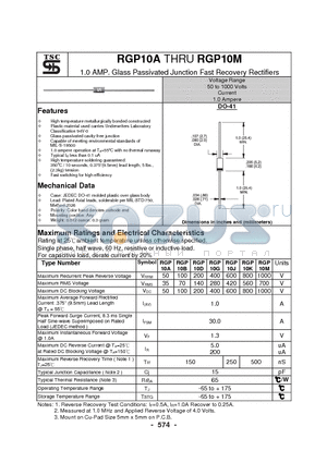 RGP10K datasheet - 1.0 AMP. Glass Passivated Junction Fast Recovery Rectifiers